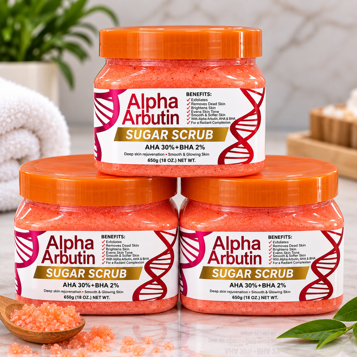 Alpha Arbutin Sugar Scrub 650g – AHA 30% + BHA 2%