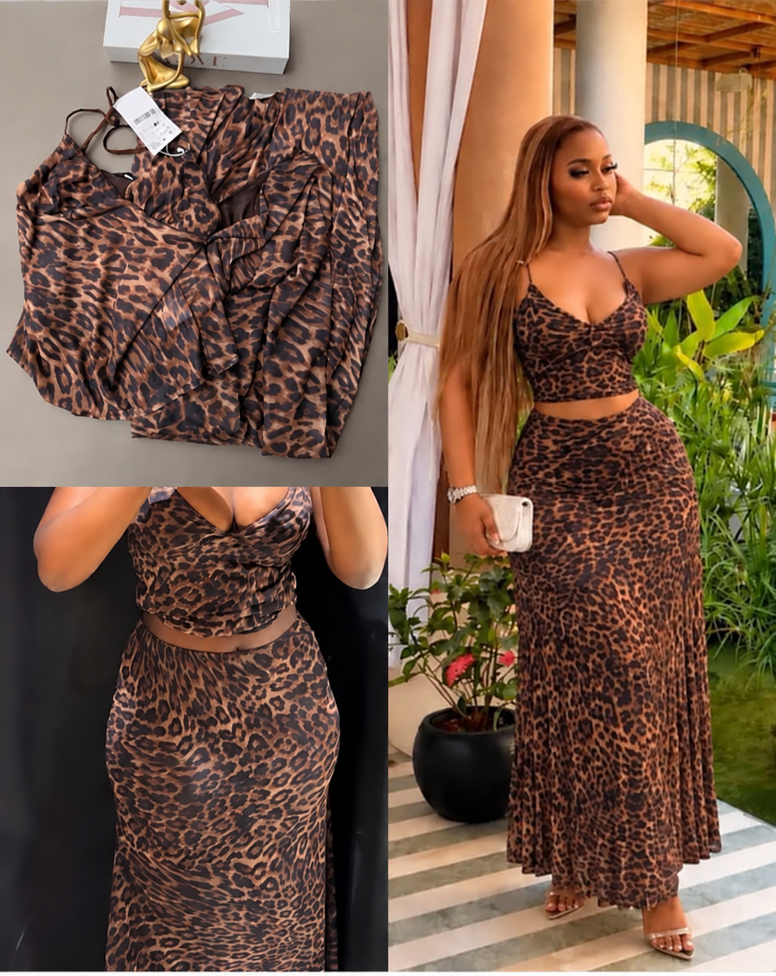 Women's Polka Dot Two-Piece Crop Top & Maxi Skirt Set