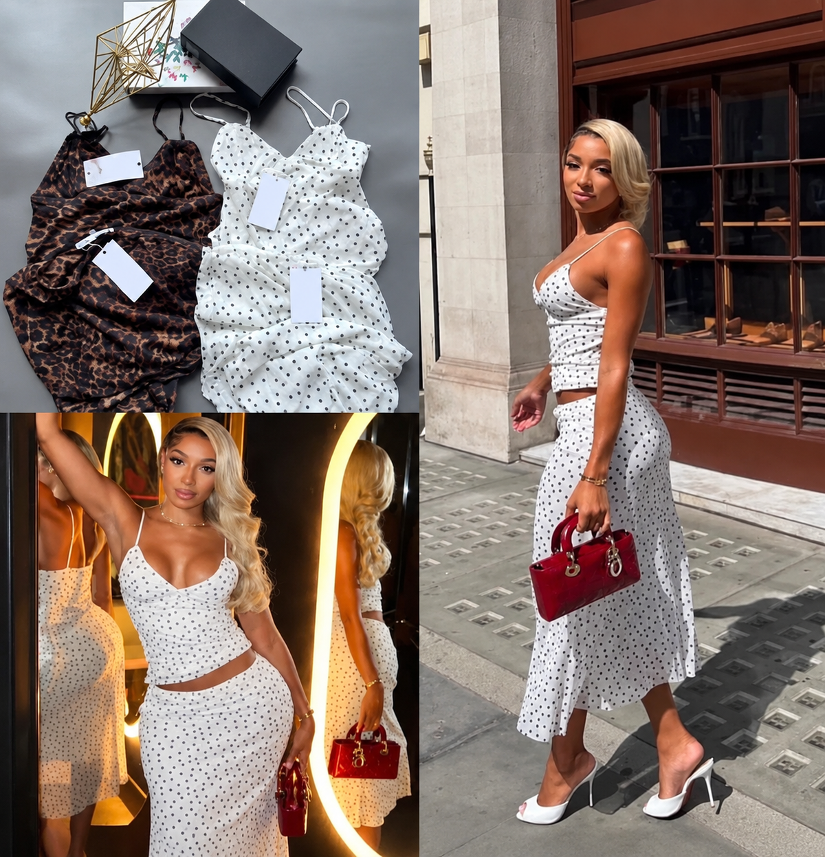 Women's Polka Dot Two-Piece Crop Top & Maxi Skirt Set