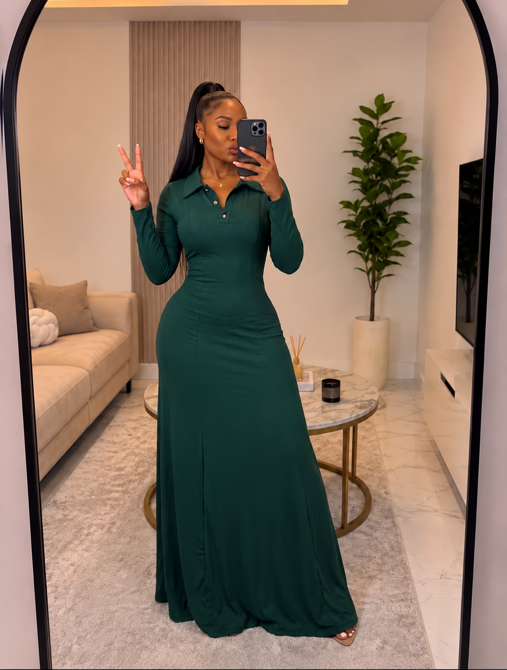 Women's Long Sleeve Collared Maxi Dress