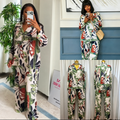 Women's Floral Print Two-Piece Top & Wide-Leg Pants Set