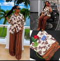 Women's Floral Print Blouse & Wide-Leg Pants Set