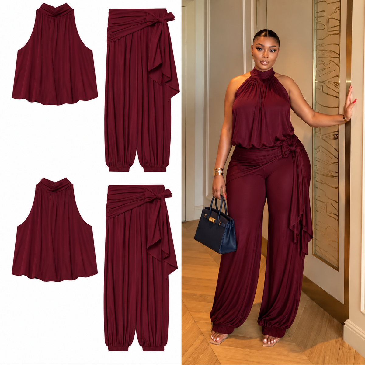 Women's Halter Top & Wide-Leg Pants Two-Piece Set