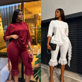 Women's Lace Trim Two-Piece Top & Cropped Pants Set