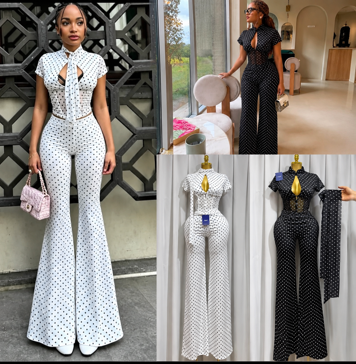 Women's Polka Dot Flare-Leg Jumpsuit