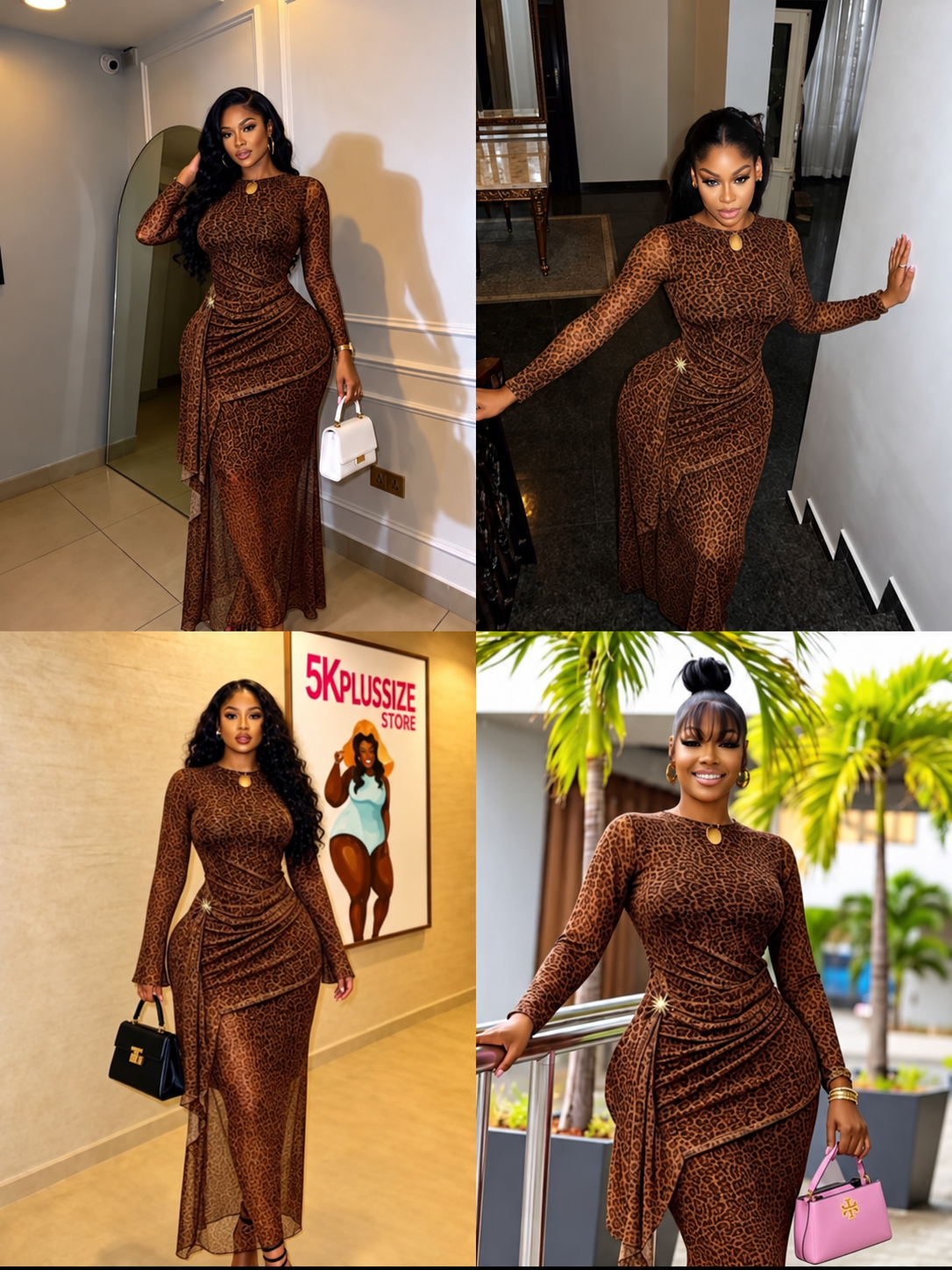 Women’s Leopard Print Ruched Maxi Dress