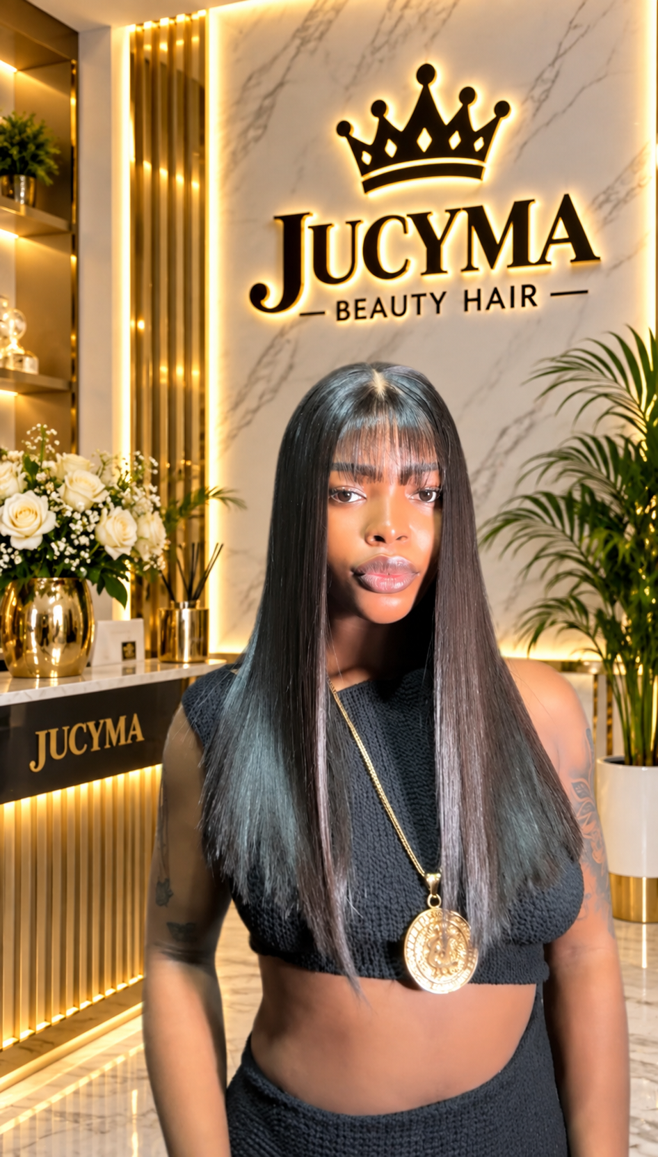 18” 200g SDD Vietnamese Bone Straight Wig with 2/4 Closure Fringe – Natural Black