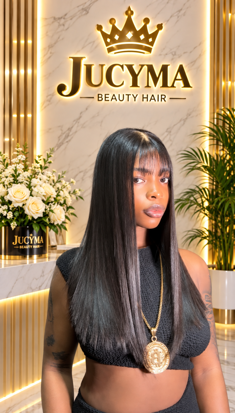 18” 200g SDD Vietnamese Bone Straight Wig with 2/4 Closure Fringe – Natural Black