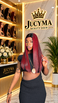 20” Burgundy & Dark Roots SDD Vietnamese Bone Straight Wig with 2/4 Closure