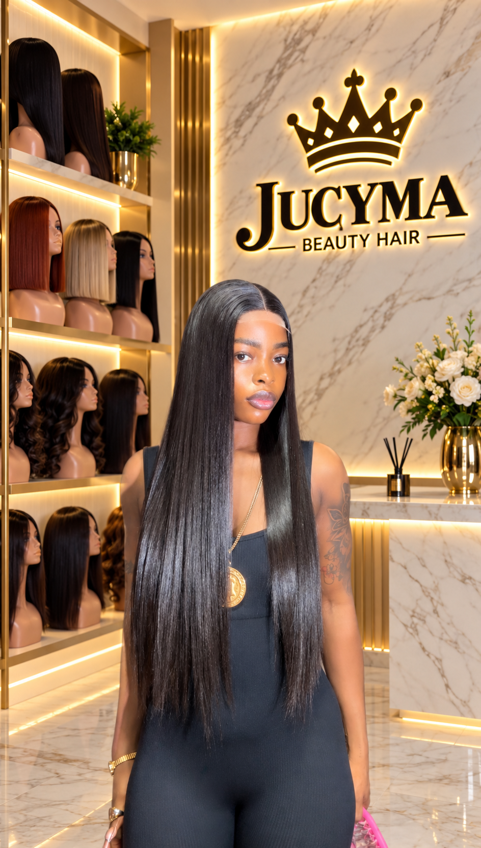 24” Natural Black SDD Vietnamese Bone Straight Wig – 200g 2×4 Closure