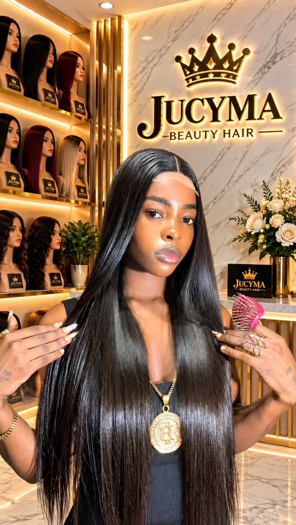 24” Natural Black SDD Vietnamese Bone Straight Wig – 200g 2×4 Closure