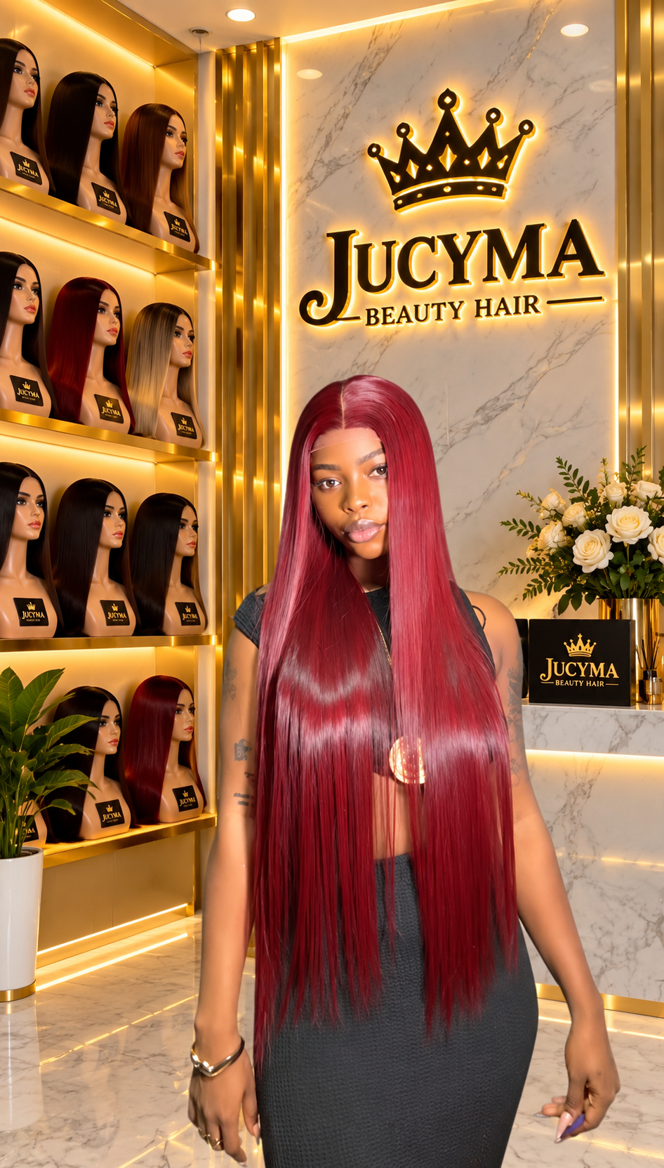 30” Burgundy SDD Vietnamese Bone Straight Hair – 200g with 2/6 Closure