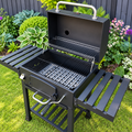 Heavy-Duty Charcoal Barbecue Grill with Warming Rack & Side Shelves