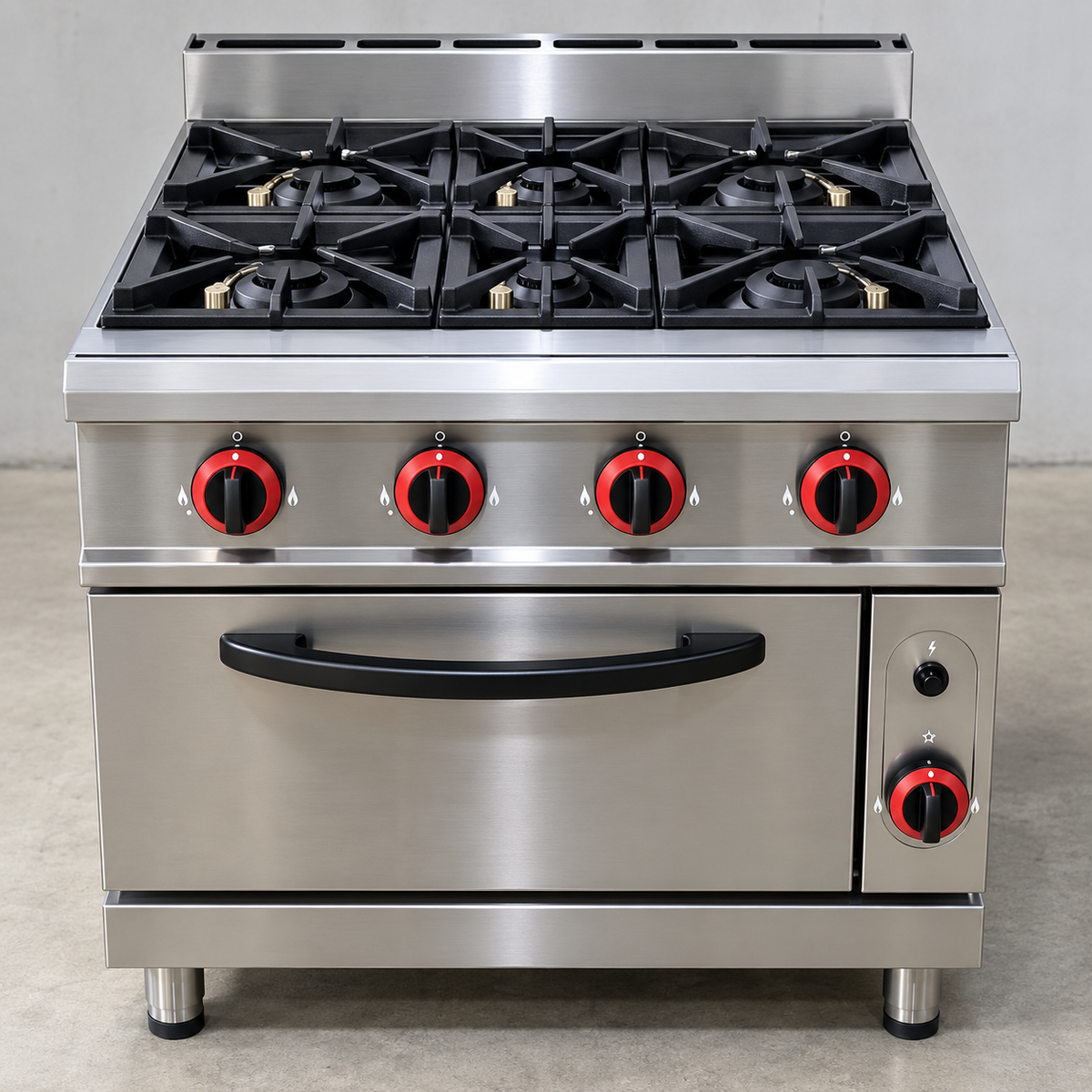 4-Burner Commercial Gas Cooker with Oven – Stainless Steel
