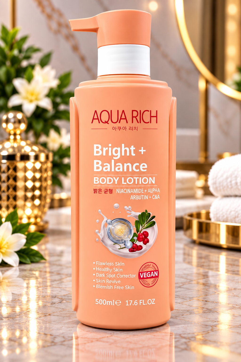AQUA RICH Bright + Balance Body Lotion 500ml – Niacinamide & Alpha Arbutin