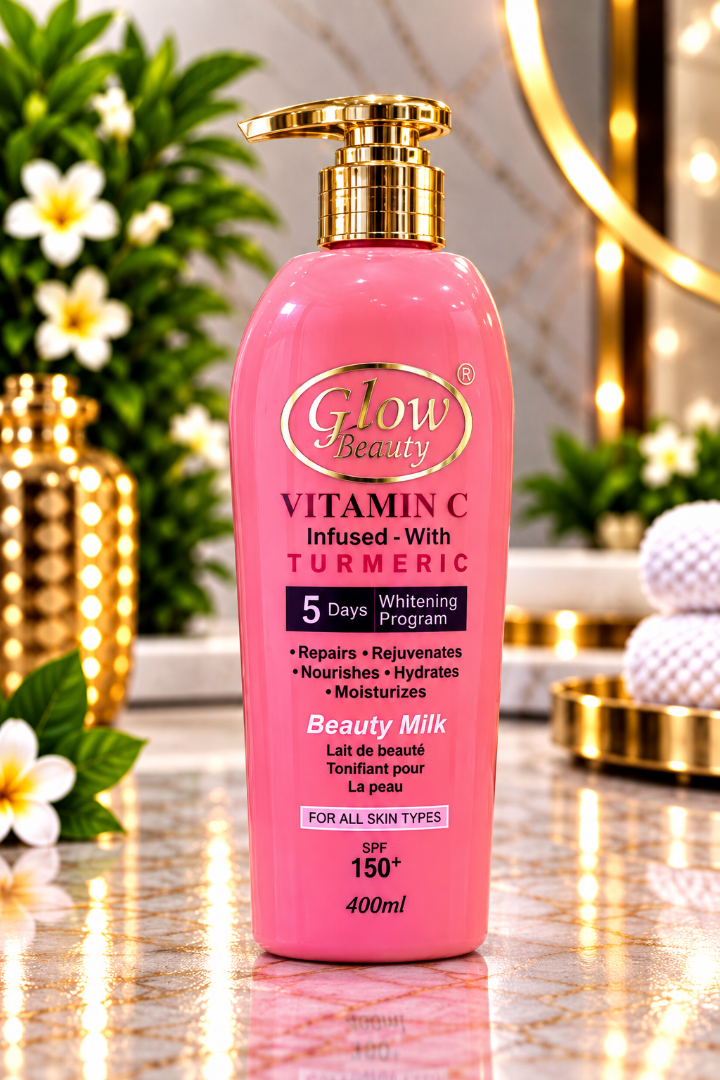 Glow Beauty Vitamin C & Turmeric Beauty Milk 400ml – Brightening & Moisturizing Lotion