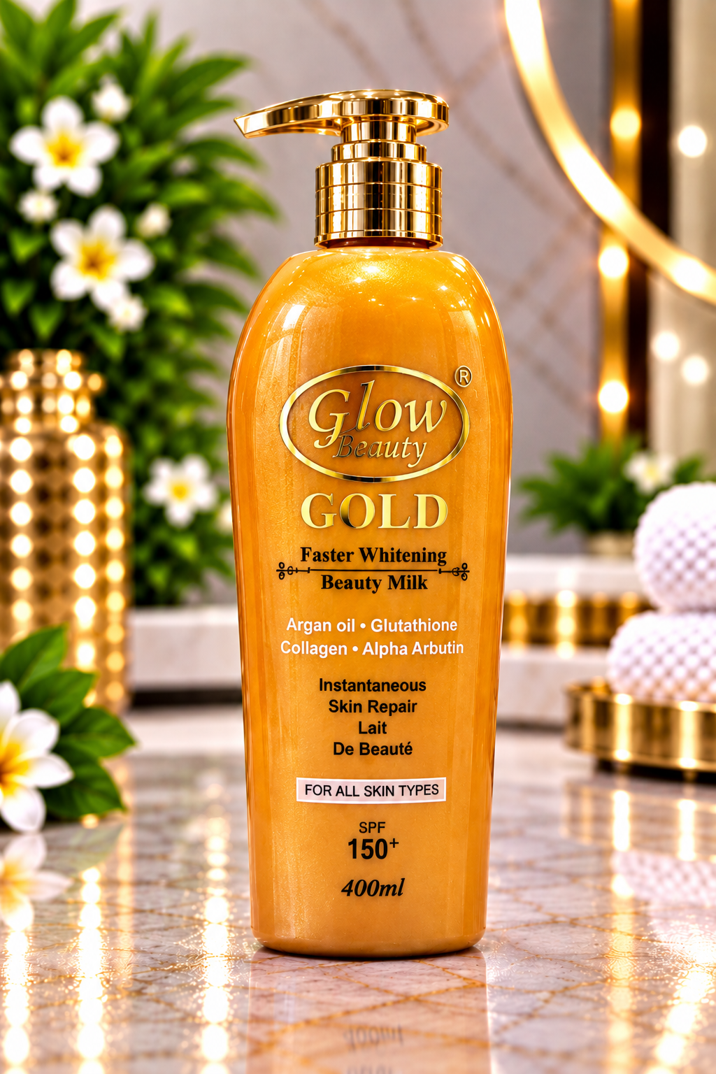 Glow Beauty GOLD Faster Whitening Beauty Milk 400ml – Glutathione, Collagen & Alpha Arbutin