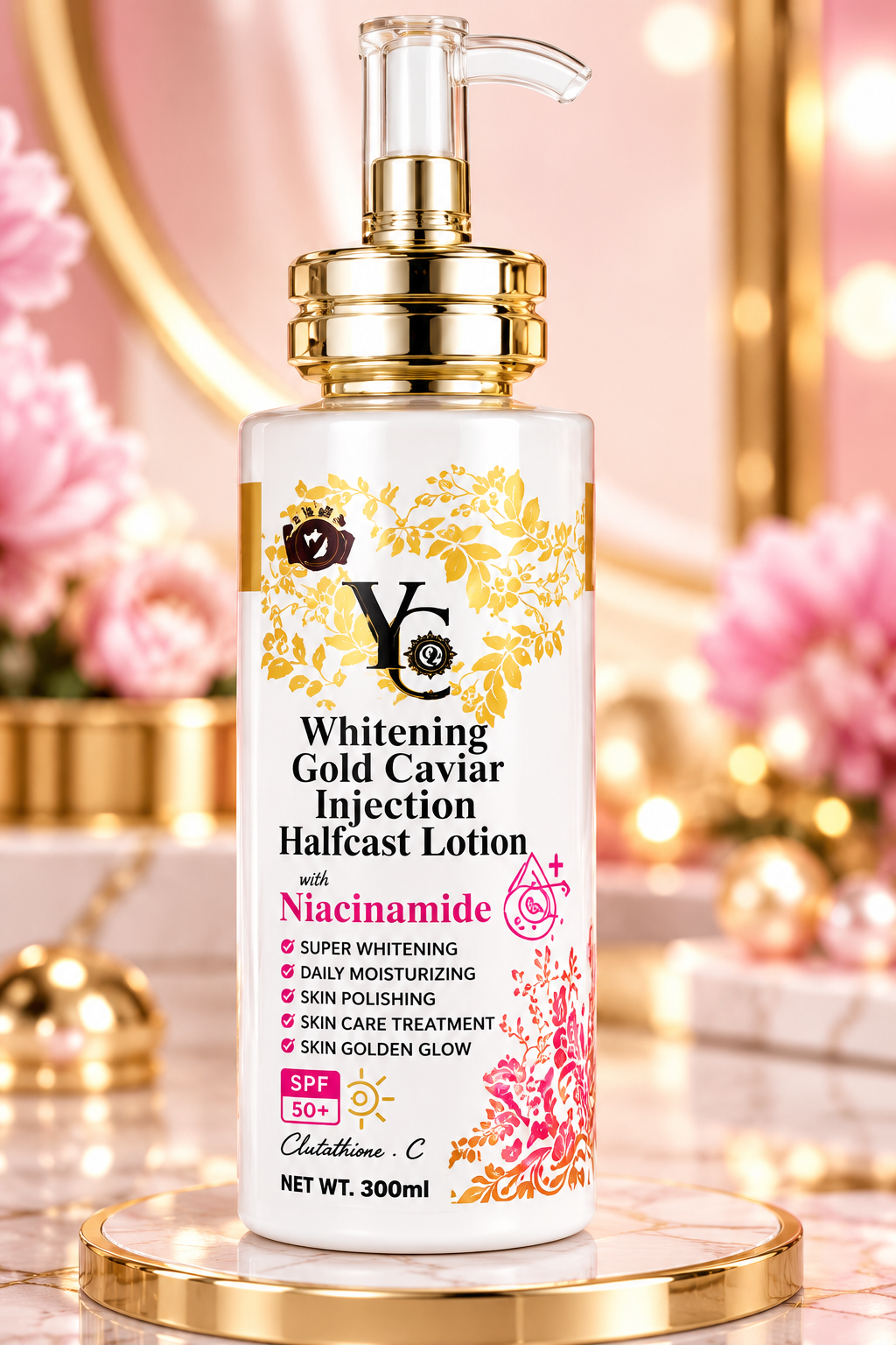 YC Whitening Gold Caviar Injection Halfcast Lotion with Niacinamide 300ml