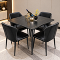 Luxury 4-Seater Black Dining Table Set – Modern Marble-Effect Table with Upholstered Chairs