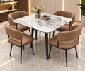 Luxury 4-Seater Brown & Cream Marble Dining Set with Upholstered Chairs