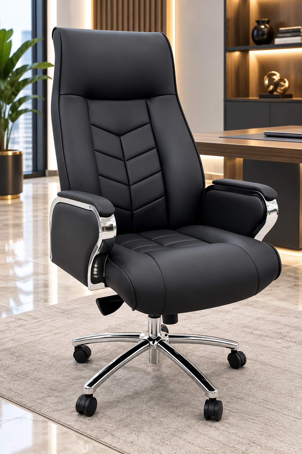 Luxury High-Back Executive Office Chair Black & Chrome | JUCYMA