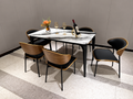 Luxury 6-Seater Marble Dining Table Set with Black & Walnut Accent Chairs – Modern Dining Set