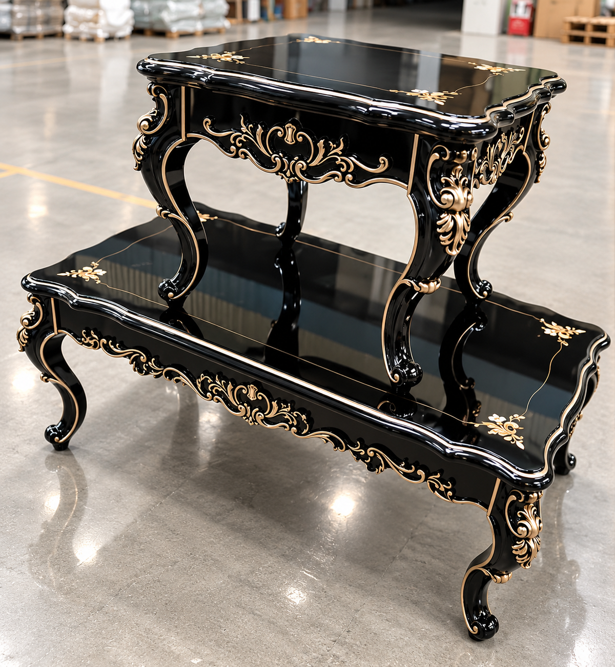 Luxury Black & Gold Baroque Console Table