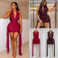 Women's Embellished Halter Ruched Mini Dress
