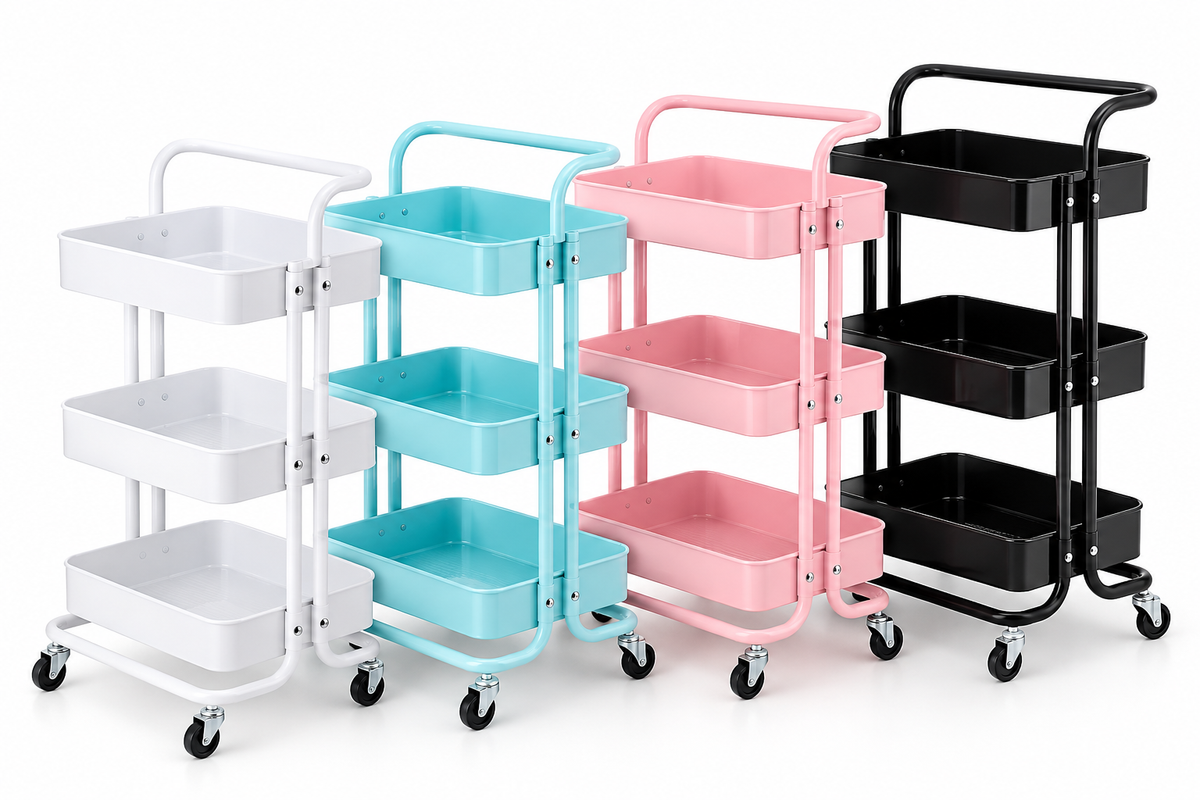 3-Tier Rolling Salon & Beauty Storage Trolley – Multiple Colors