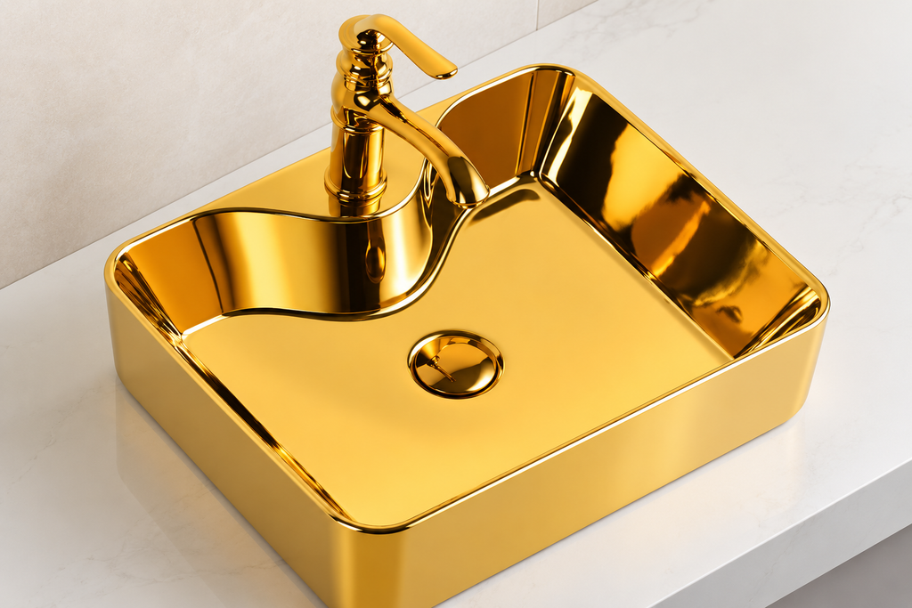 Luxury Gold Countertop Bathroom Basin with Faucet