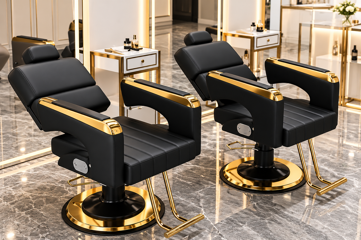 Luxury Black & Gold Barber Chair – Hydraulic Salon Styling Chair