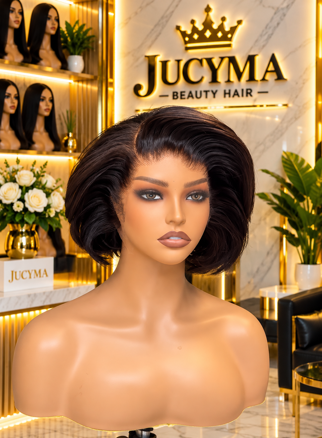 8" Frontal Layered Bob Wig – Black