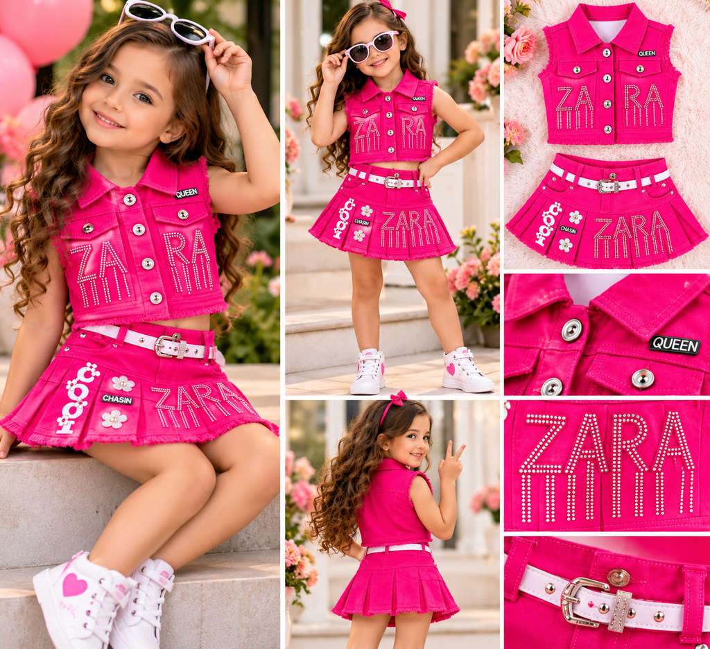Girls 3-in-1 Denim Skirt Set – Ages 3–10 Years