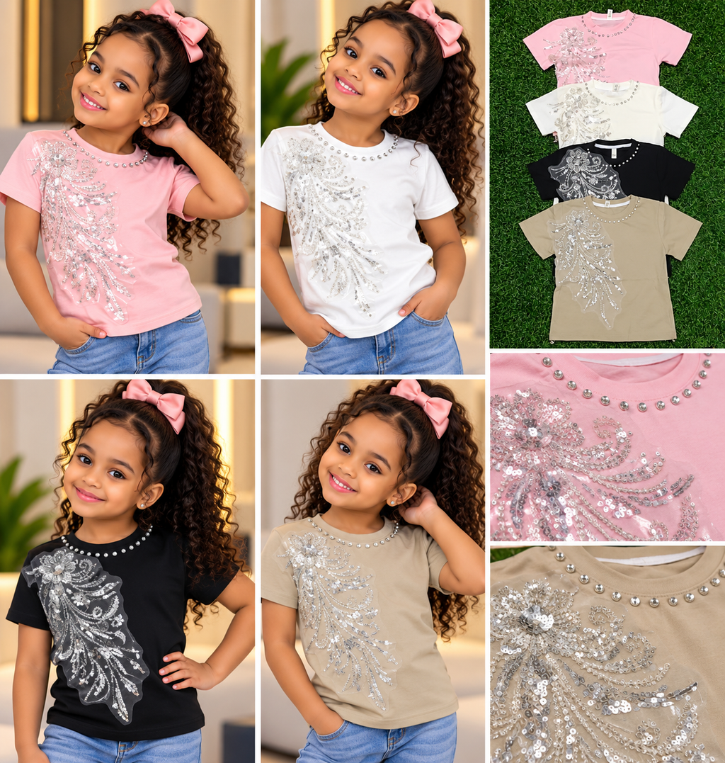Girls’ Embellished Fashion T-Shirt – Ages 3–9 Years