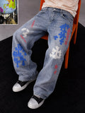 Graphic Blue Baggy Jeans