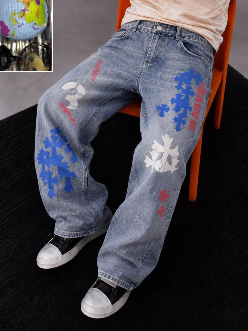 Graphic Blue Baggy Jeans