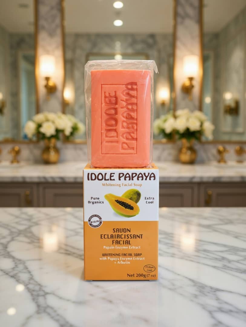 IDOLÉ Papaya Whitening Facial Soap 200g – Papain Enzyme Extract + Arbutin
