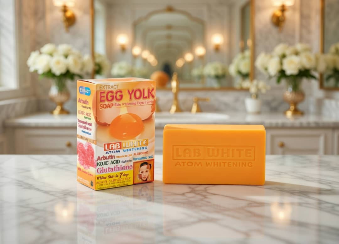 LAB WHITE Atom Whitening Egg Yolk Soap – Arbutin, Kojic Acid & Glutathione
