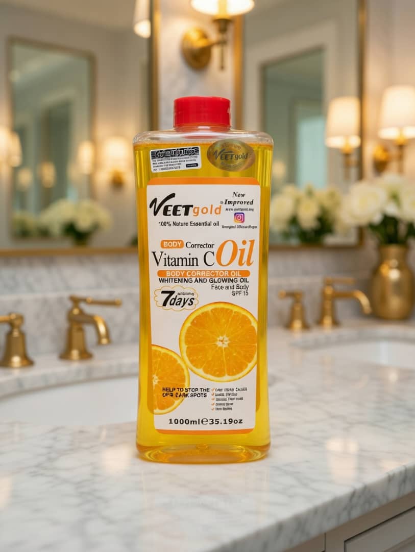 Veet Gold Vitamin C Body Corrector Oil 1000ml – Face & Body Whitening & Glowing Oil