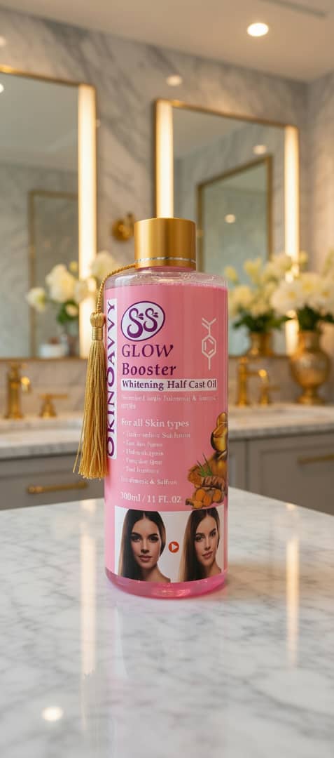SS Glow Booster Whitening Half Cast Oil 300ml – Turmeric & Saffron Brightening Body Oil