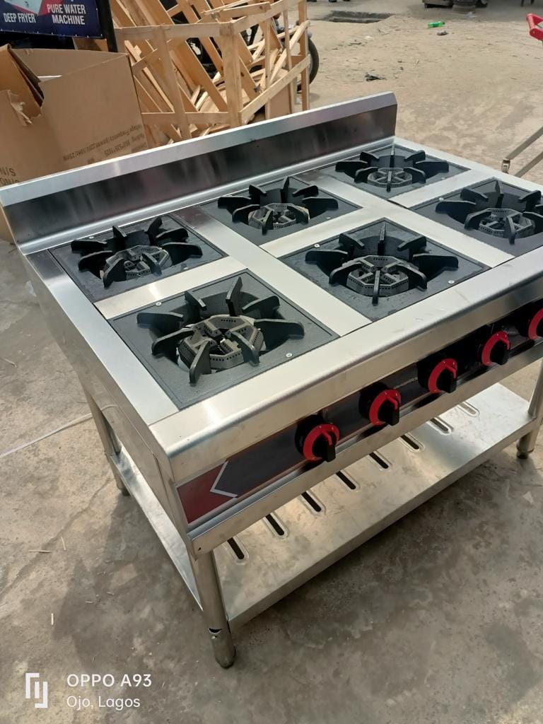 6-Burner Commercial Gas Cooker Without Oven – Stainless Steel