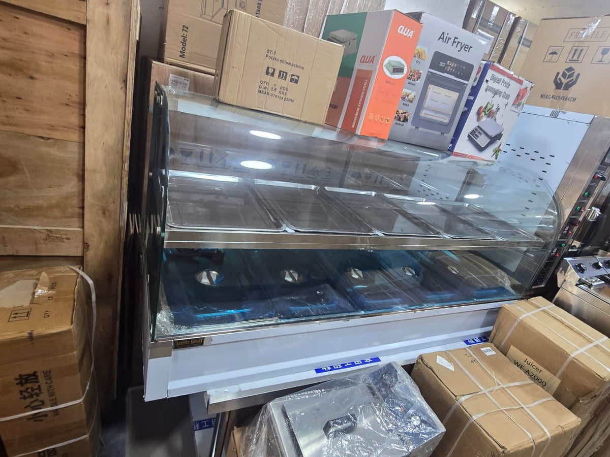 5-Plate Curved Glass Commercial Food Warmer – Stainless Steel Bain Marie