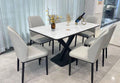“Luxury 6-Seater White Marble Dining Table Set with Cream Upholstered Chairs – Modern Dining Set”