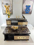 Luxury Black & Gold TV Console and Centre Table Set – Modern Marble-Look Living Room Set