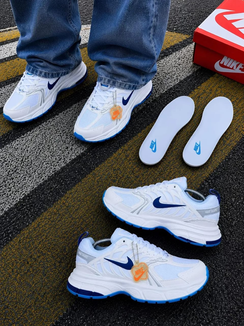 White & Blue Sport Sneakers – Unisex