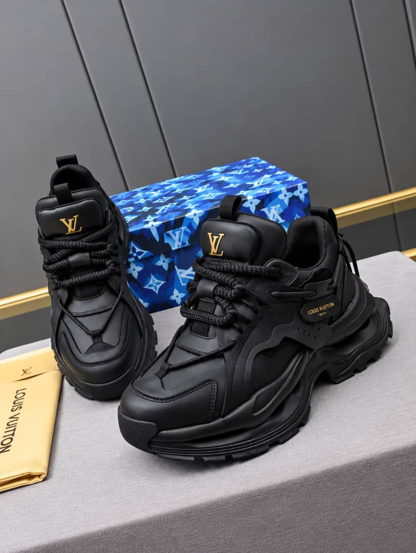 Black Luxury Monogram Style Chunky Sneakers