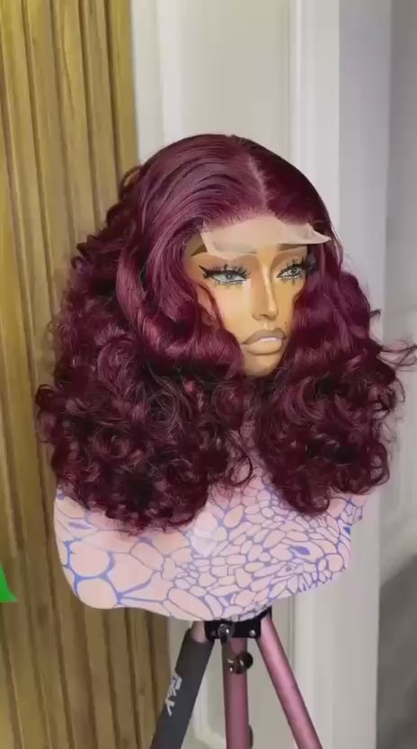 18" Burgundy Bounce Wig – 350g with 5×5 Closure