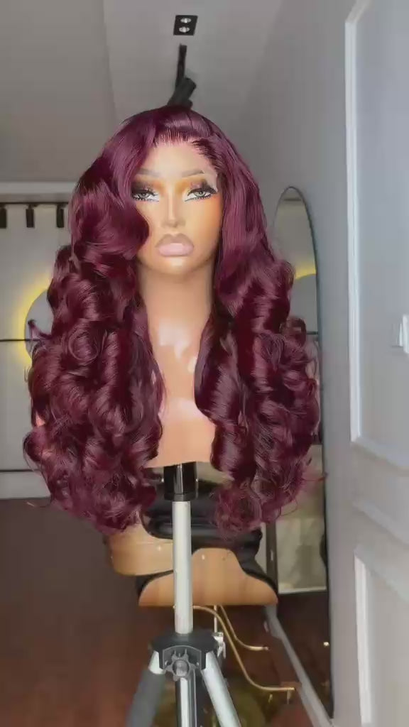 24" 5×5 Burgundy Bounce Human Hair Wig – 360g